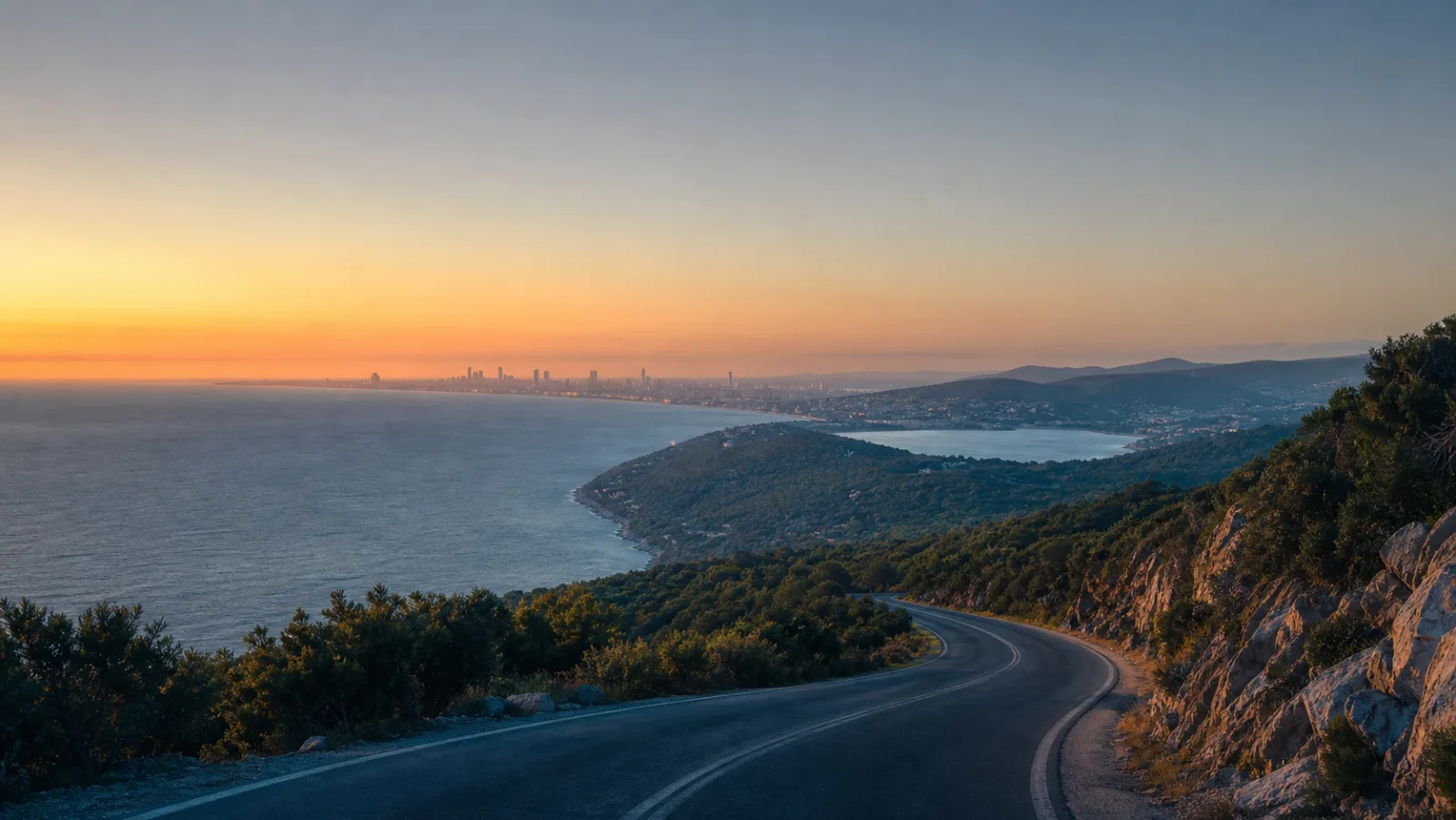 A coastal route at sunset from the Restayway travel experience