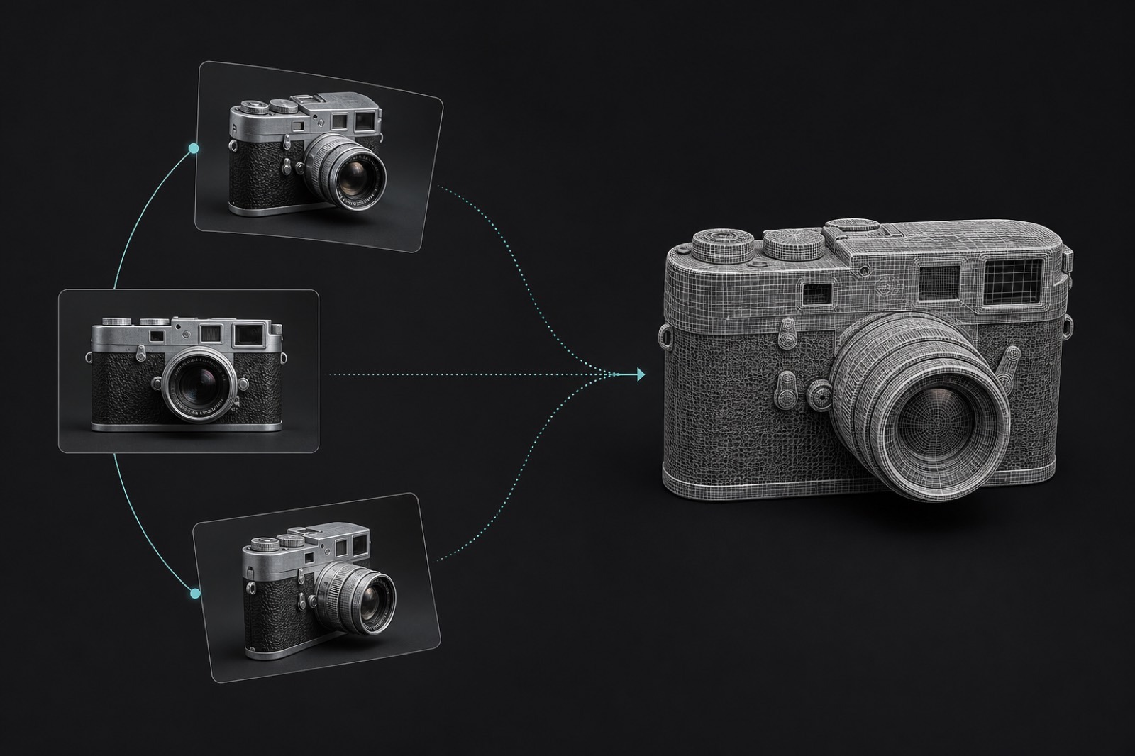 Multiple camera views resolving into a reconstructed wireframe model
